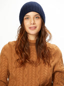 Unisex Cashmere Rib Knit Hat Navy - Gobi Cashmere #color_navy-blue