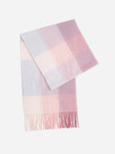 Checkered scarf with pink and purple hues on a white background. #color_pale-pink