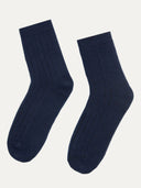 Unisex Cashmere Rib Knit Socks Navy - Gobi Cashmere #color_navy-blue