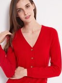 Women’s V-Neck Cashmere Cardigan Red | GOBI UK #color_true-red
