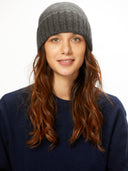 Women's Cashmere Rib Knit Hat Ebony- Gobi Cashmere #color_dark-gray