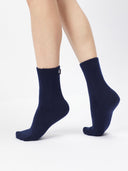 Women's Trim Knit Socks Navy - Gobi Cashmere #color_navy