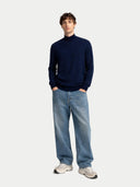 Men Cashmere Silk High Neck Jumper Mood Indigo - Gobi Cashmere #color_mood-indigo
