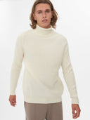 Men's Cashmere Rib Knit Turtle Neck White - Gobi Cashmere #color_white