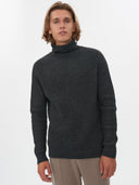 Men's Cashmere Rib Knit Turtle Neck Charcoal - Gobi Cashmere #color_charcoal