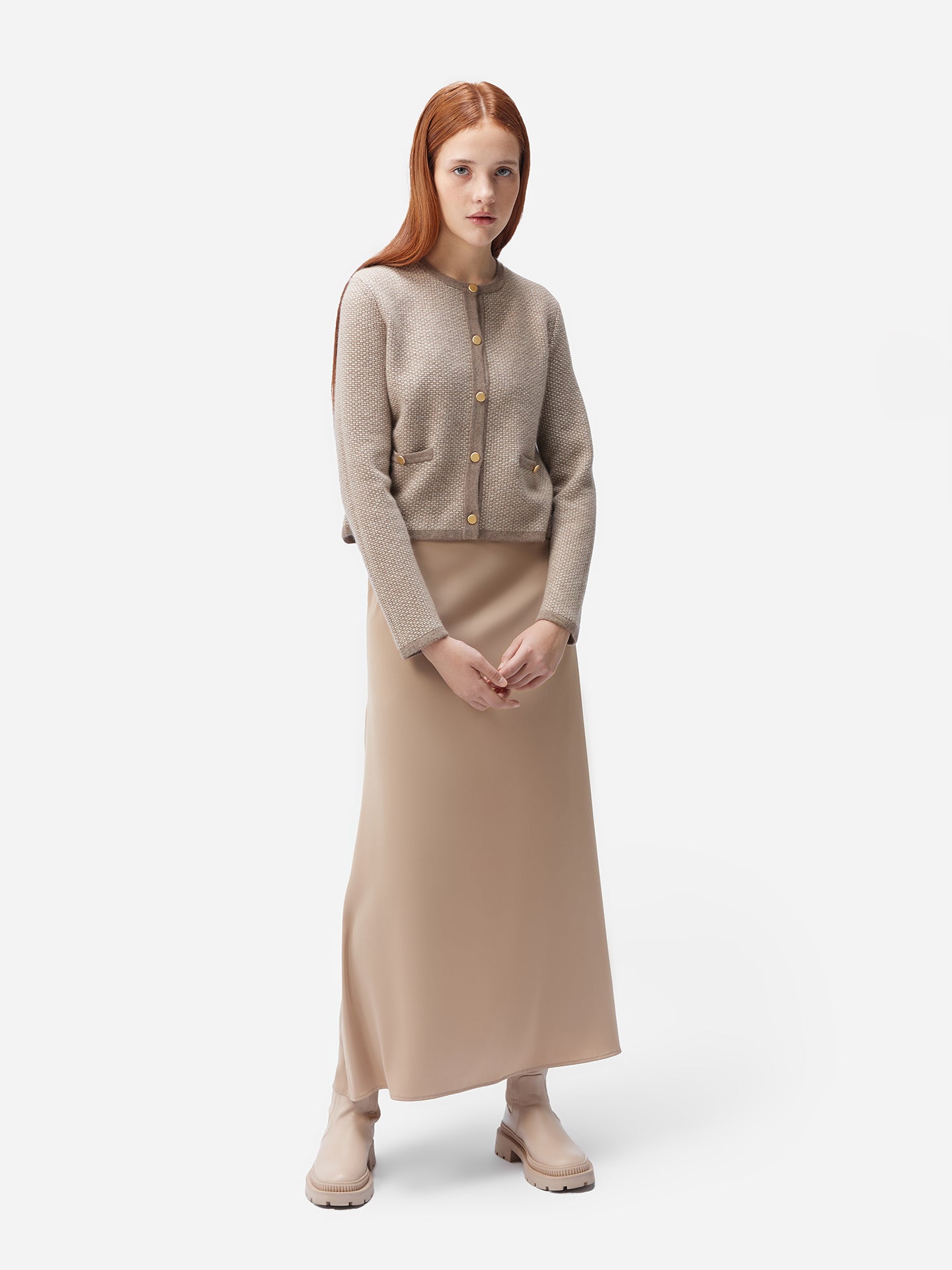 Organic Colour Cashmere Jacquard Cardigan