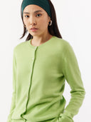 Essential Cashmere Crewneck Cardigan in Jade Lime — Gobi Cashmere #color_jade-green