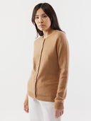 Essential Cashmere Crewneck Cardigan in Sheepskin — Gobi Cashmere #color_light-brown