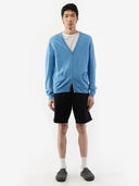 Essential Cashmere V-Neck Cardigan in Azure Blue — Gobi Cashmere #color_blue
