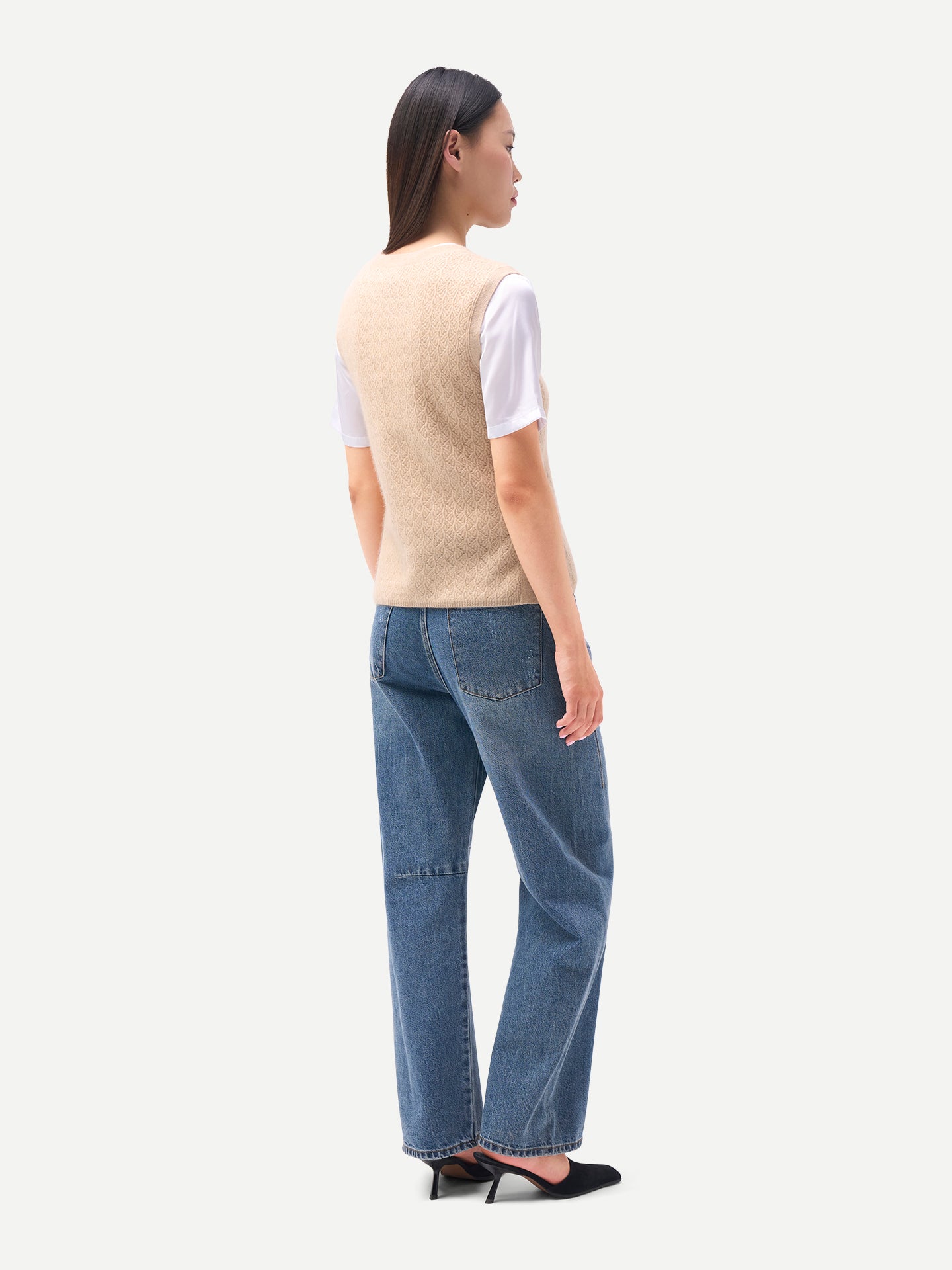 Organic Colour Ajour Knit Crewneck Cashmere Vest