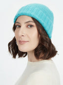 Women's Cashmere Rib Knit Hat Blue Curacao - Gobi Cashmere #color_turquoise-blue