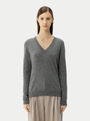 Women’s Basic V-Neck Cashmere Jumper Dim Gray | GOBI UK #color_dim-gray