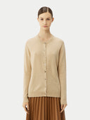 Women's Organic Colour Cashmere Crew Neck Cardigan Beige #color_beige