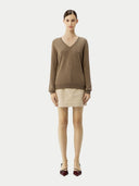 Women’s Basic V-Neck Cashmere Jumper Taupe | GOBI UK #color_taupe