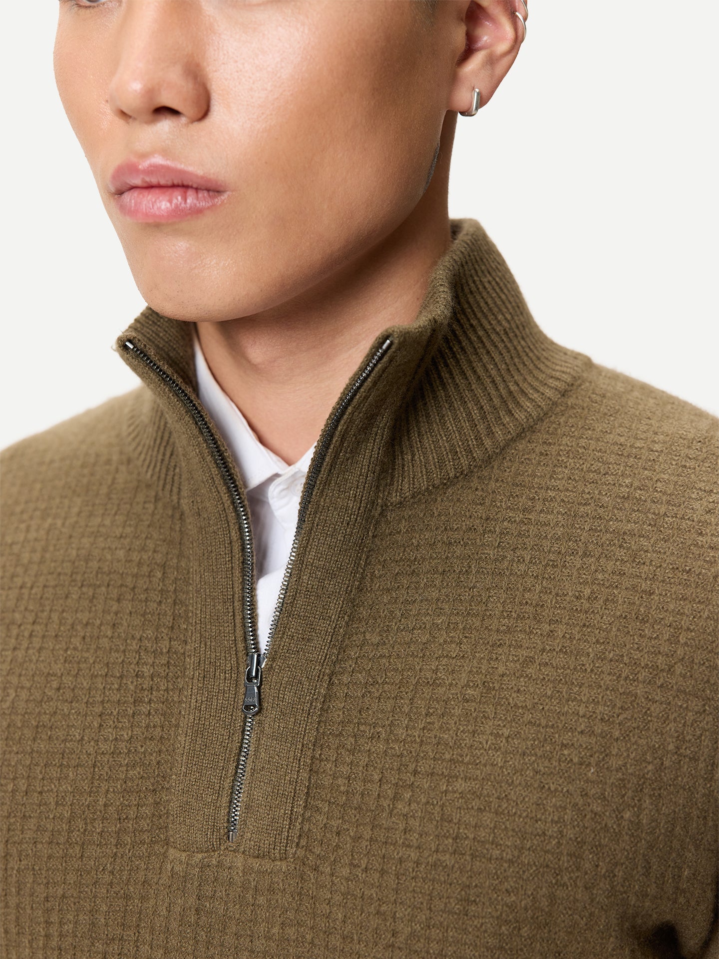 Men's Cashmere Waffle Knit Half-Zip Jumper