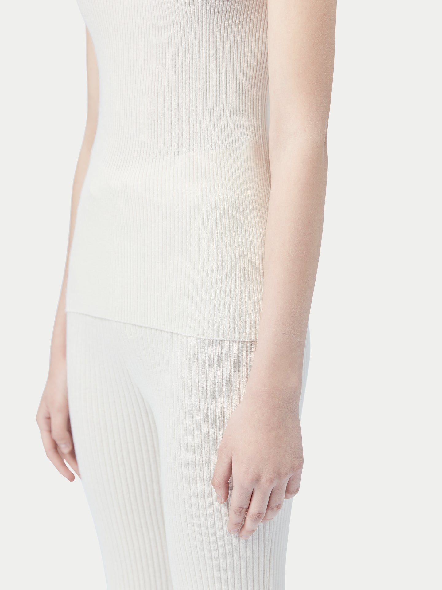 Women's Ribbed Cotton Silk Cashmere Blend Tank Top Whisper White - Gobi Cashmere