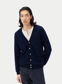 Men’s Cashmere V-Neck Button Cardigan Navy | GOBI UK #color_navy-blue