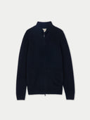 A black high-neck full-zip cashmere cardigan displayed against a plain background. #color_black