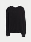 A black cashmere crew neck jumper. #color_black