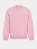 Pink mock neck sweater on a light gray background