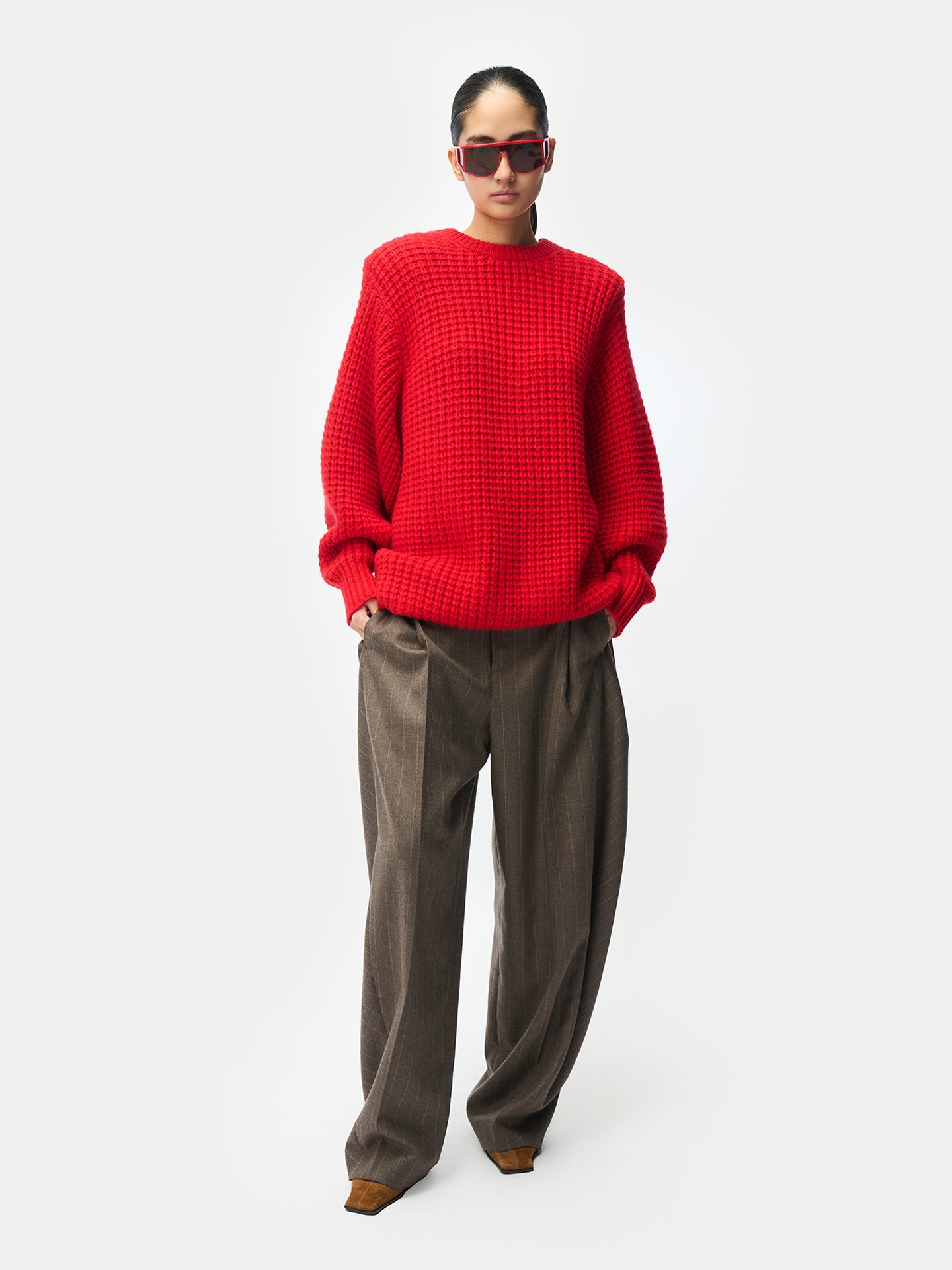 Wide-Shoulder Crewneck Cashmere Jumper