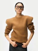 Sculpted-Shoulder Cashmere Jumper | GOBI UK #color_camel