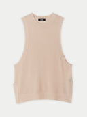 A sleeveless pink cashmere tank top with a V-neckline, displayed on a white background. #color_whisper-pink
