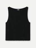 A black cashmere crop top with a ribbed texture. #color_black