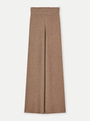 A pair of beige wide-leg cashmere pants with a ribbed texture. #color_taupe