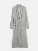 A long grey cashmere robe with a belt tied around the waist, displayed on a plain background. #color_steel-silver