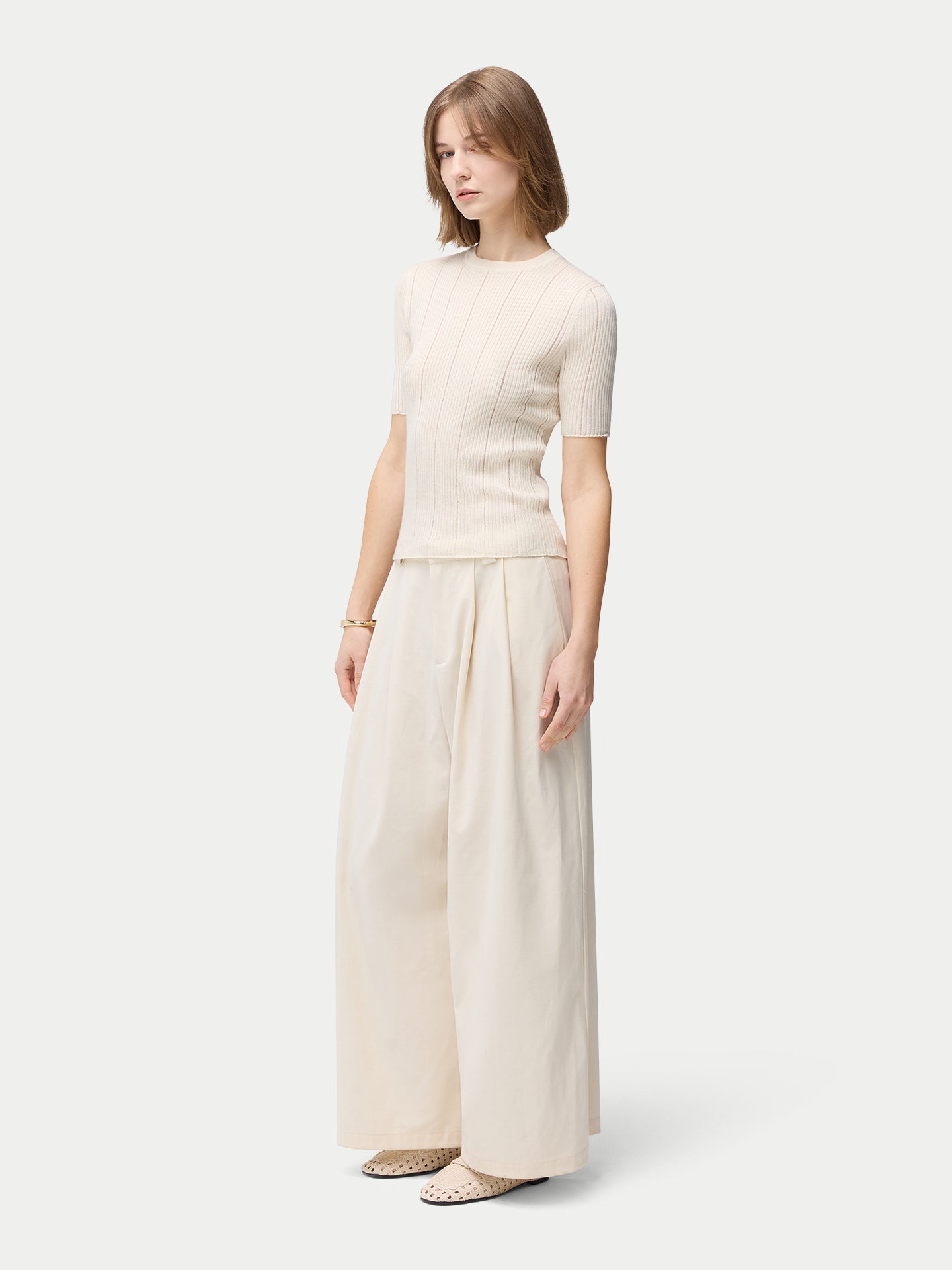 Ajour-Knit Cashmere Silk Top