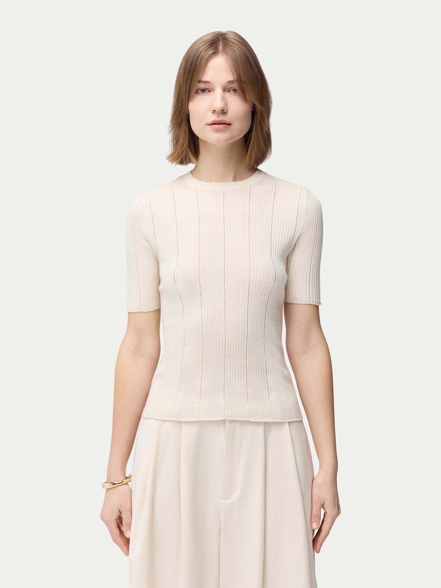 Ajour-Knit Cashmere Silk Top