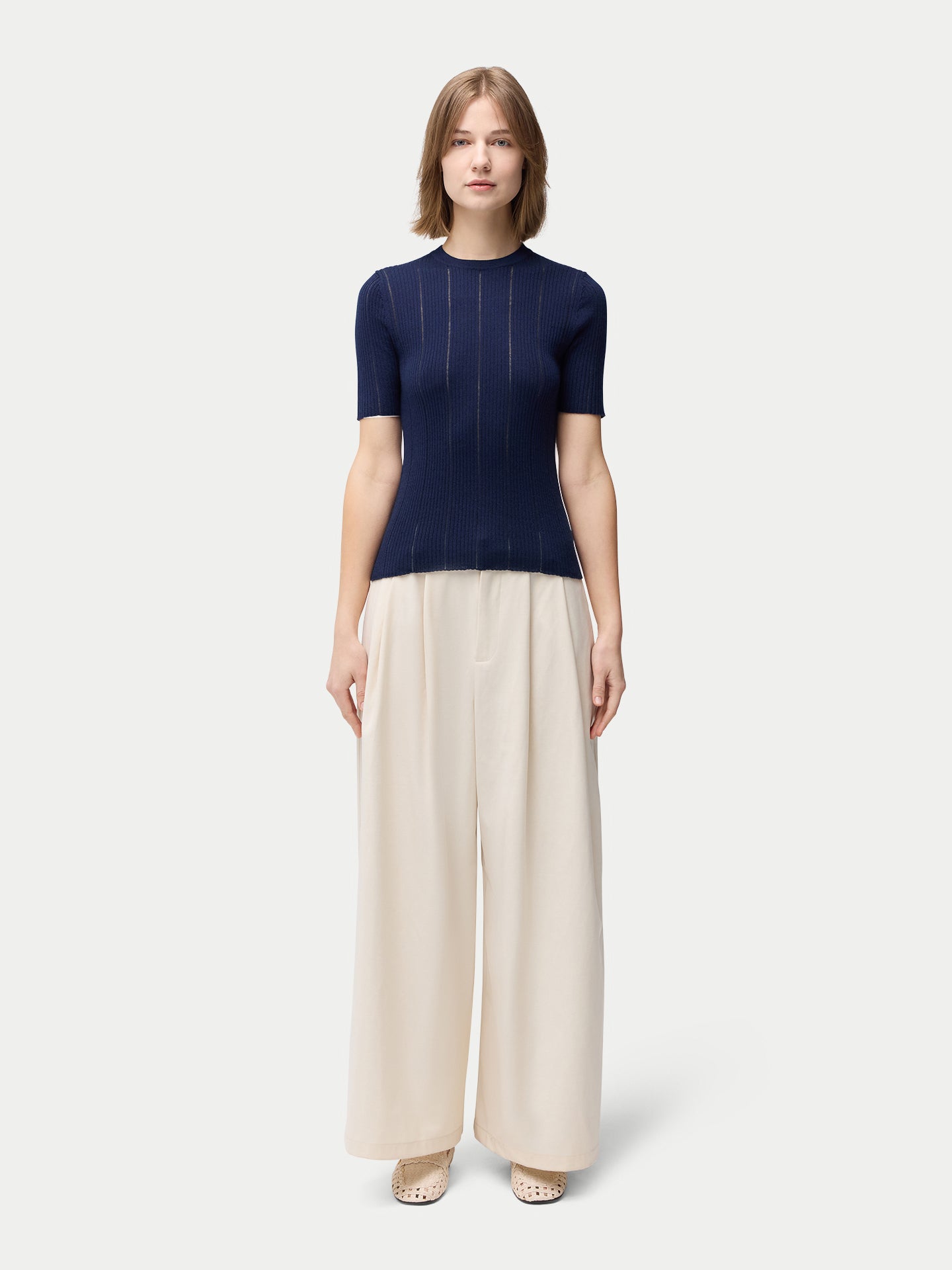 Ajour-Knit Cashmere Silk Top