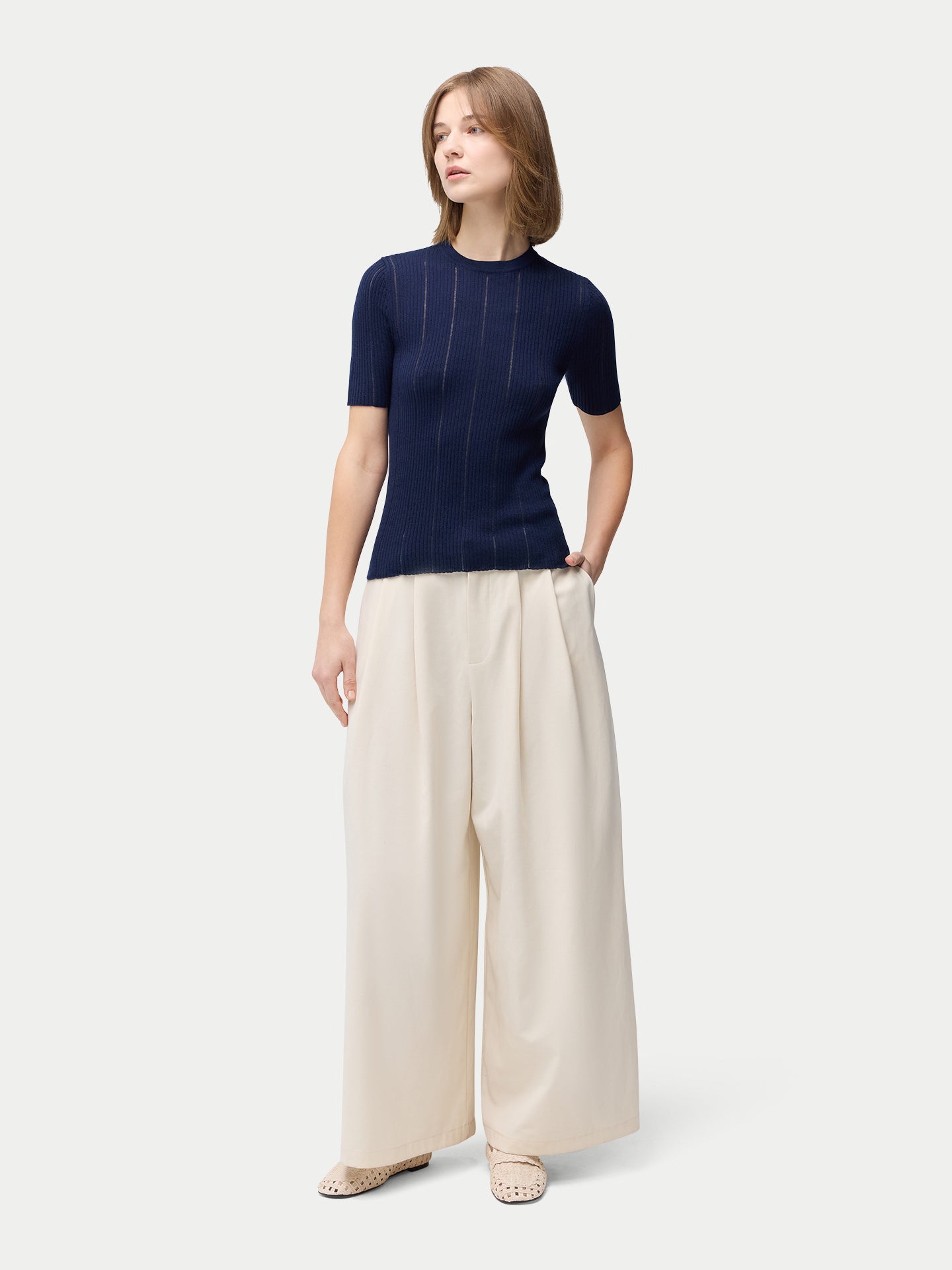 Ajour-Knit Cashmere Silk Top