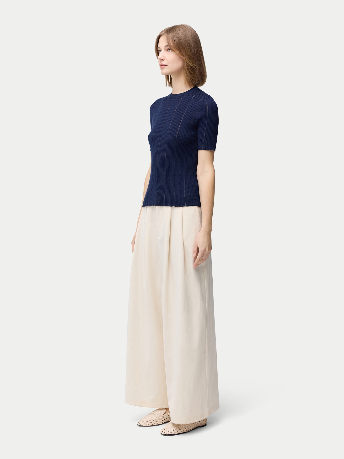 Ajour-Knit Cashmere Silk Top
