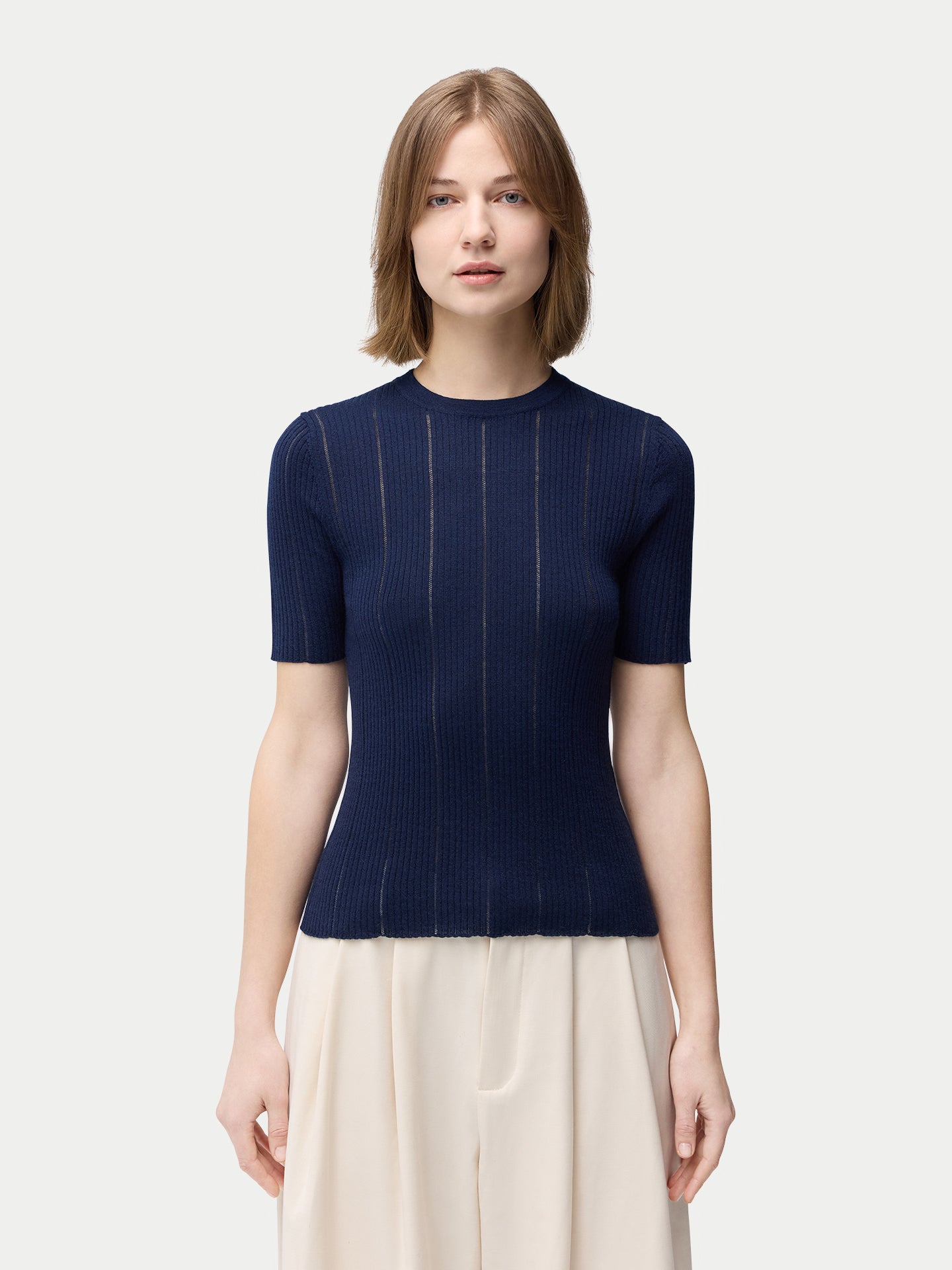 Ajour-Knit Cashmere Silk Top