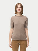 Women's Jersey Knitted Cashmere Top Taupe - Gobi Cashmere #color_taupe