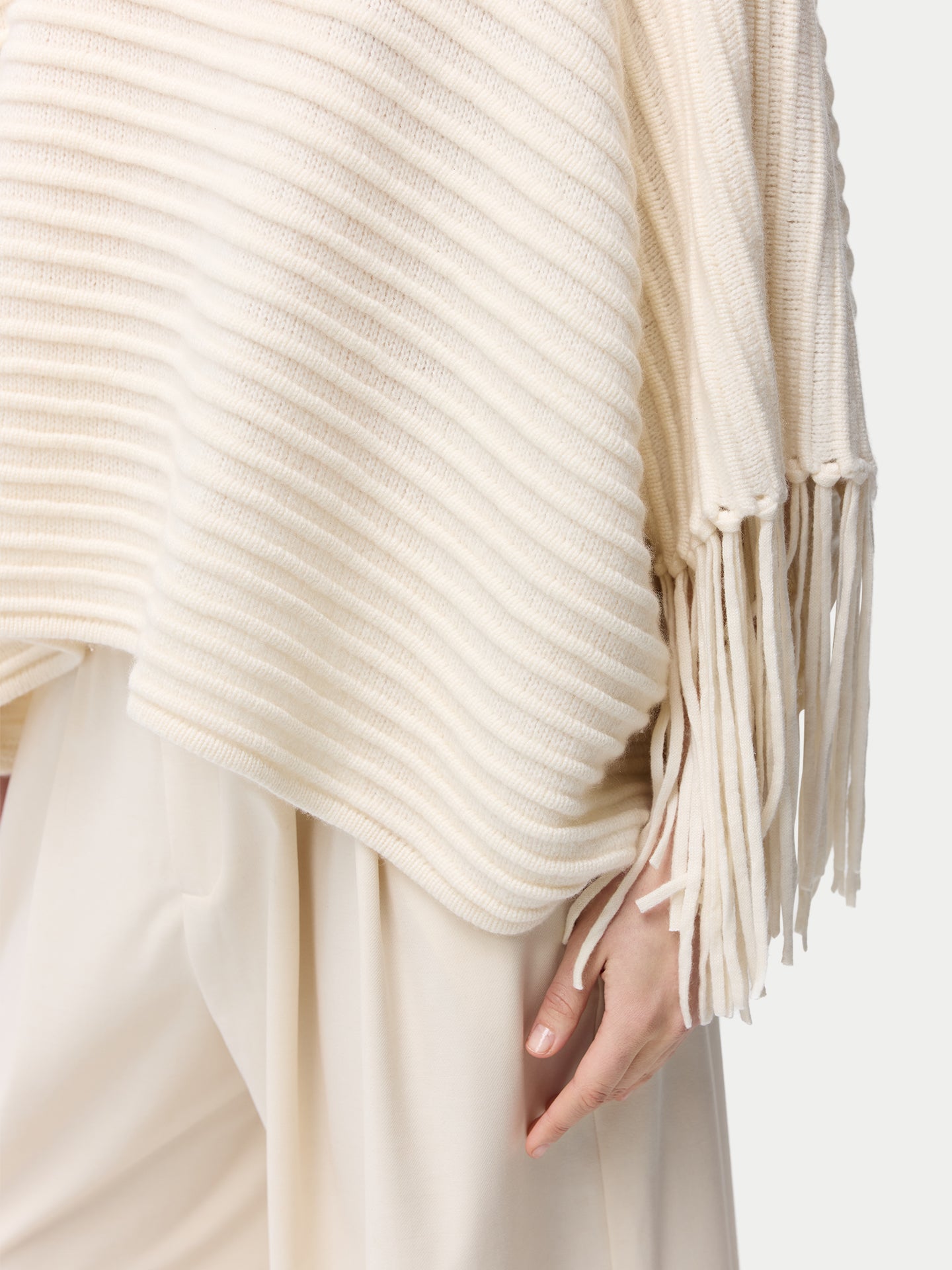 Fringed Sleeve Cashmere Poncho