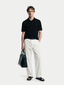 Cashmere Silk Half- Zip Polo Top Black - Gobi Cashmere #color_black