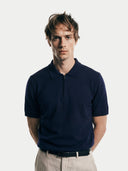 Cashmere Silk Half- Zip Polo Top in Mood Indigo — Gobi Cashmere #color_dark-indigo