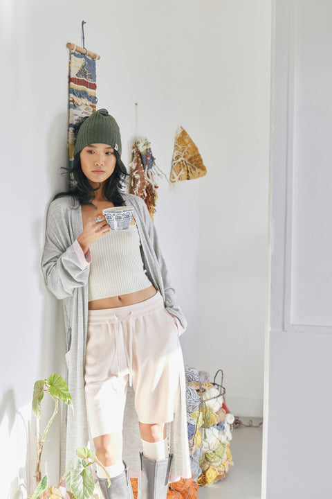 Cashmere Rib Knit Hat, editorial photo