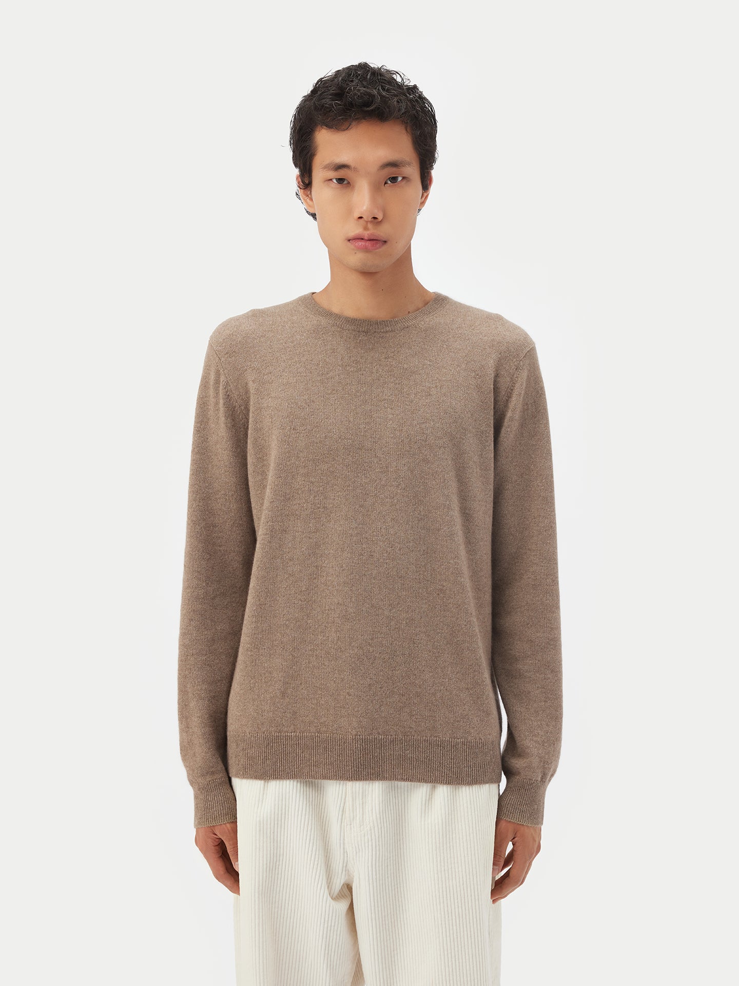 Men's Cashmere Crew Neck Sweater Beige - Gobi Cashmere