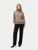 Organic Colour Women T-Neck Cashmere Jumper Taupe - Gobi Cashmere #color_taupe