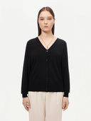 Women's Cashmere 3D Button-up Cardigan Black - Gobi Cashmere #color_black