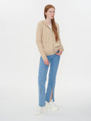 Women's Cashmere Full-Zip Hoodie Beige - Gobi Cashmere #color_beige