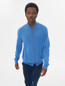 Men's Cashmere Full Zip Stand Collar Cardigan Navy - Gobi Cashmere #color_blue