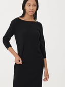 Women's Cashmere Boat Neck Dress Black - Gobi Cashmere #color_black