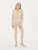 Women's Cashmere Zipped High Neck Sweater Beige - Gobi Cashmere #color_beige