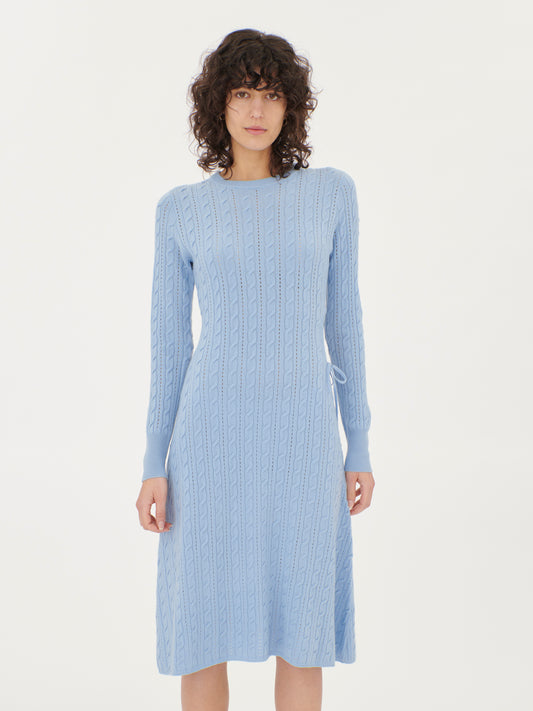 Women's Cashmere Side Cutout A-Line Dress Azure Blue - Gobi Cashmere