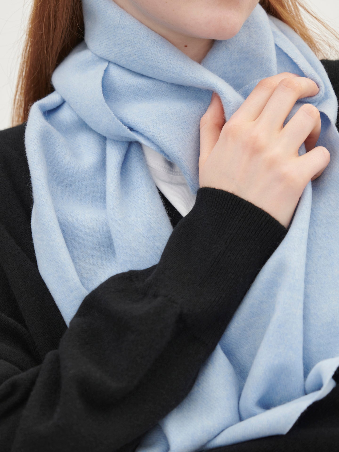 Unisex Cashmere Fringed Scarf Light Blue - Gobi Cashmere